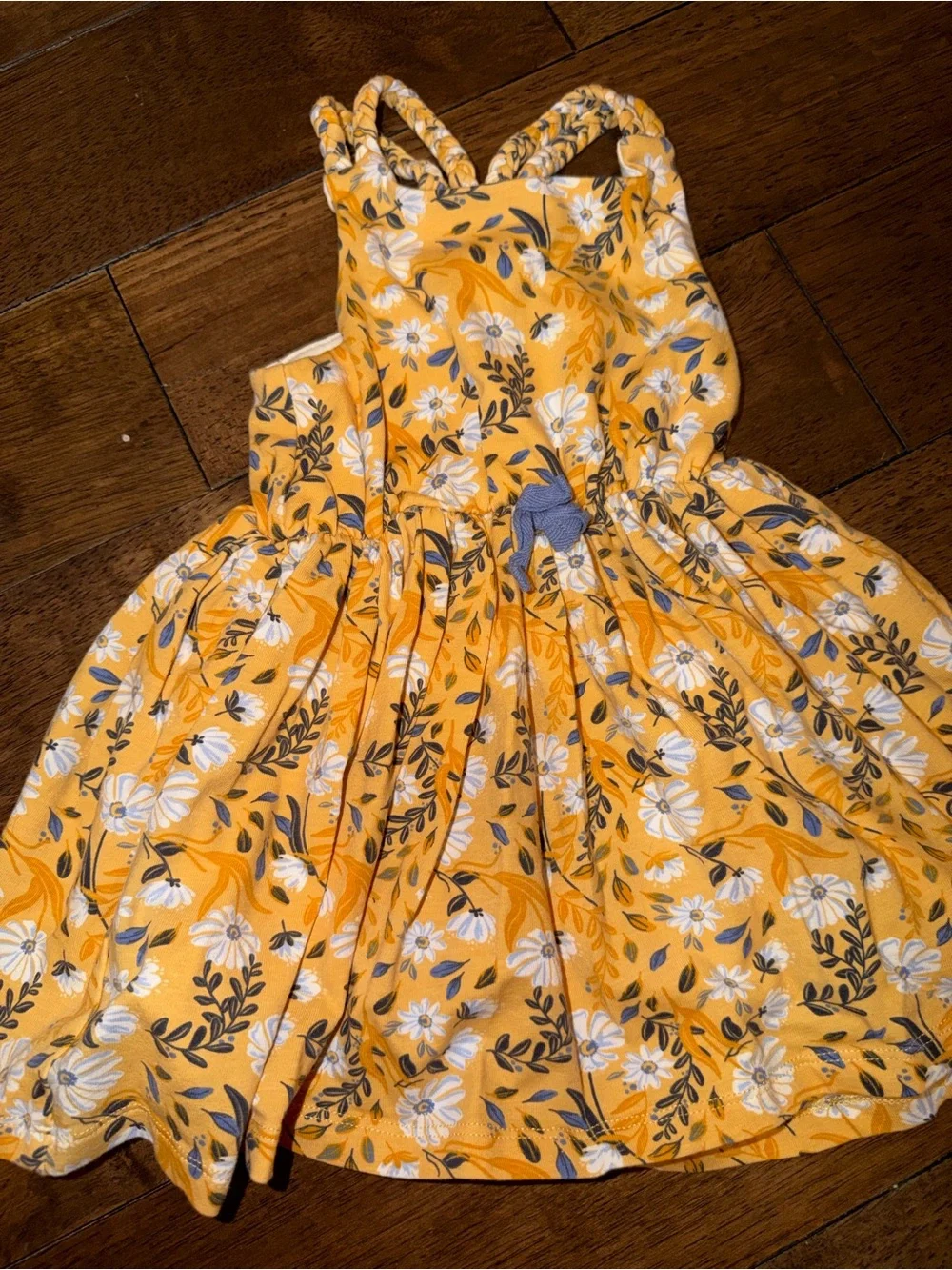Toddler girl Yellow Floral Sundress with Blue and White Accents